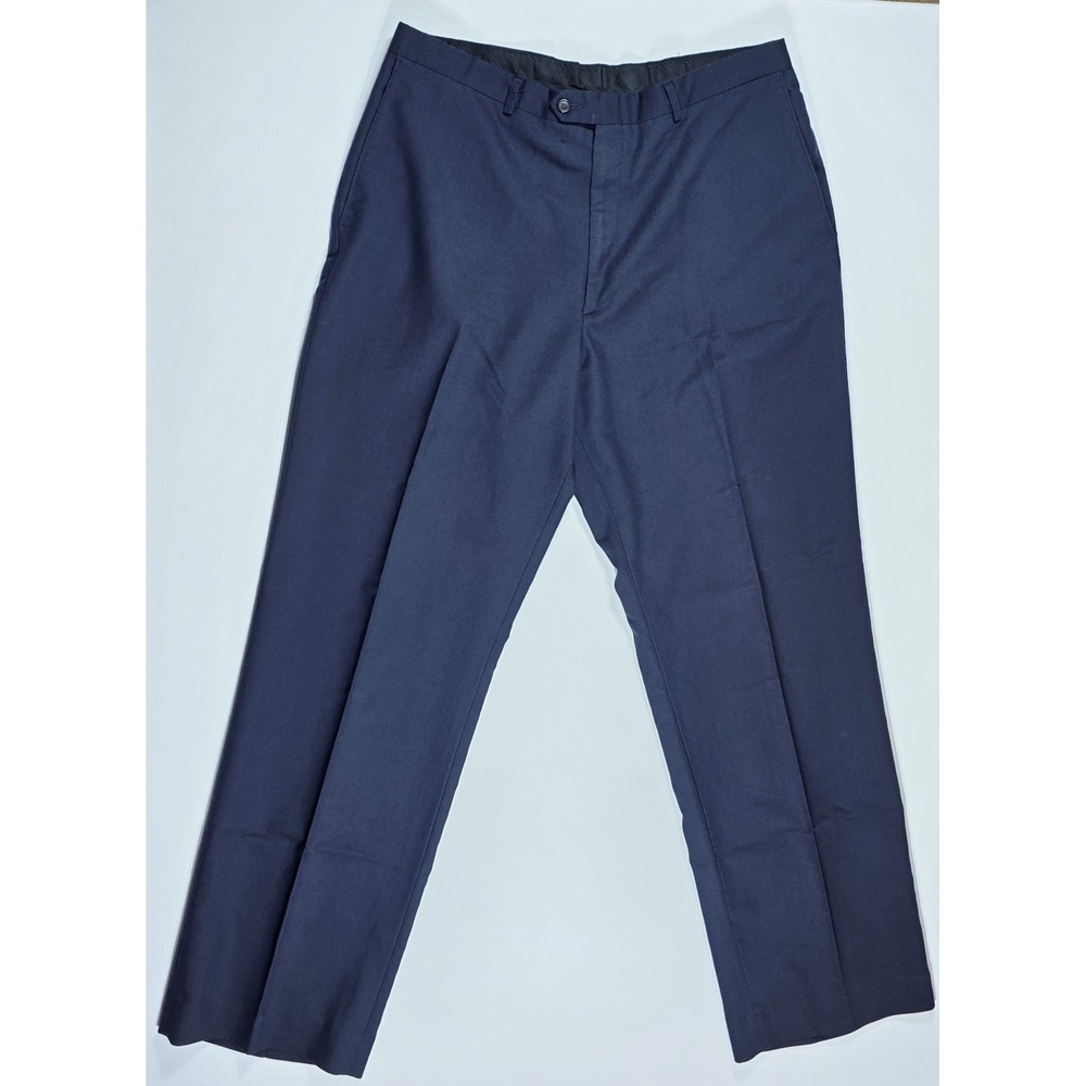 Haggar Forever New Men's Navy Blue Dress Pants 36x32 Flat Front Trousers